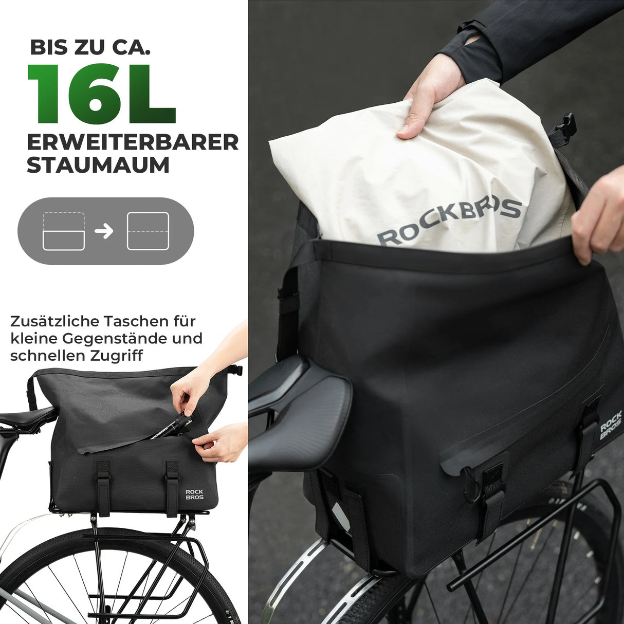 Fahrrad‑Gepäckträgertasche 16L – 100 % Wasserdicht, AS‑155 RideMate