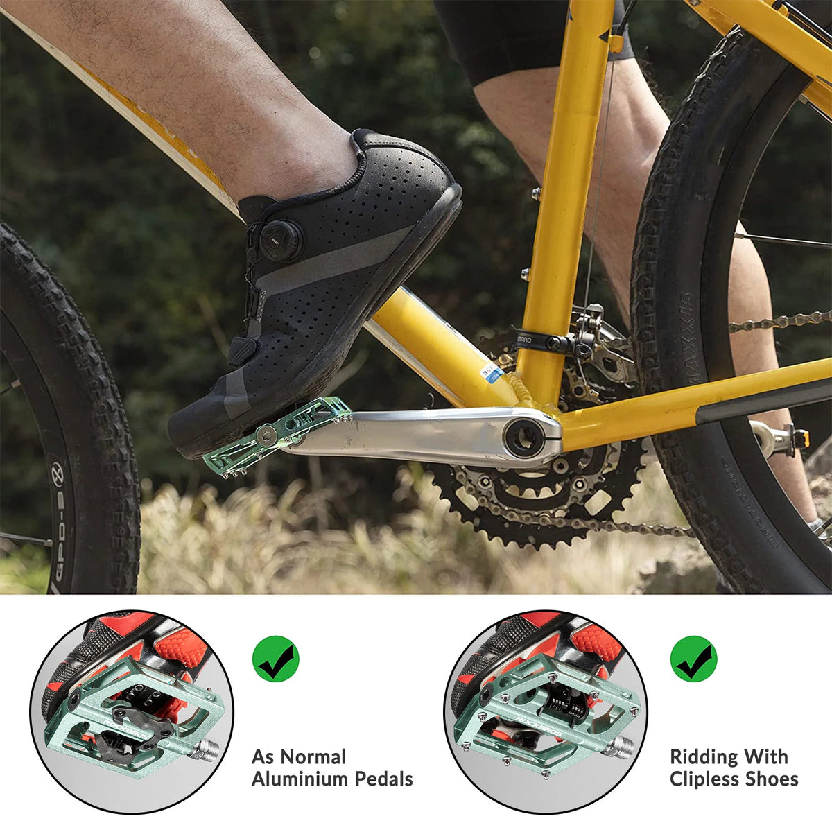 Pédales de vélo en aluminium ROCKBROS 2 en 1, compatibles SPD, pour VTT, vélo de route et vélo de ville.