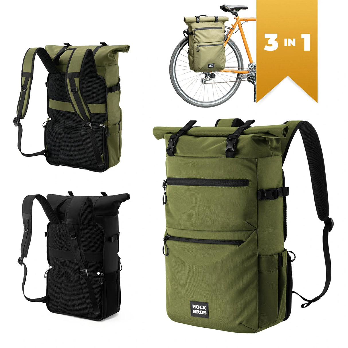 3‑in‑1 Fahrradtasche für Gepäckträger – 11‑16 L Volumen