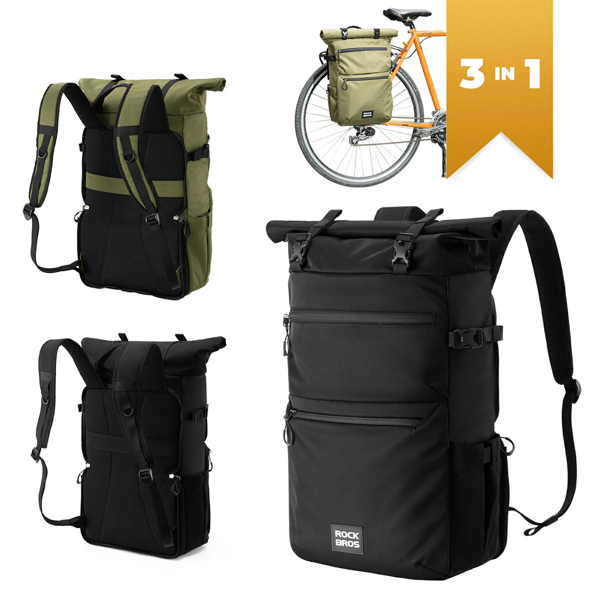 3‑in‑1 Fahrradtasche für Gepäckträger – 11‑16 L Volumen