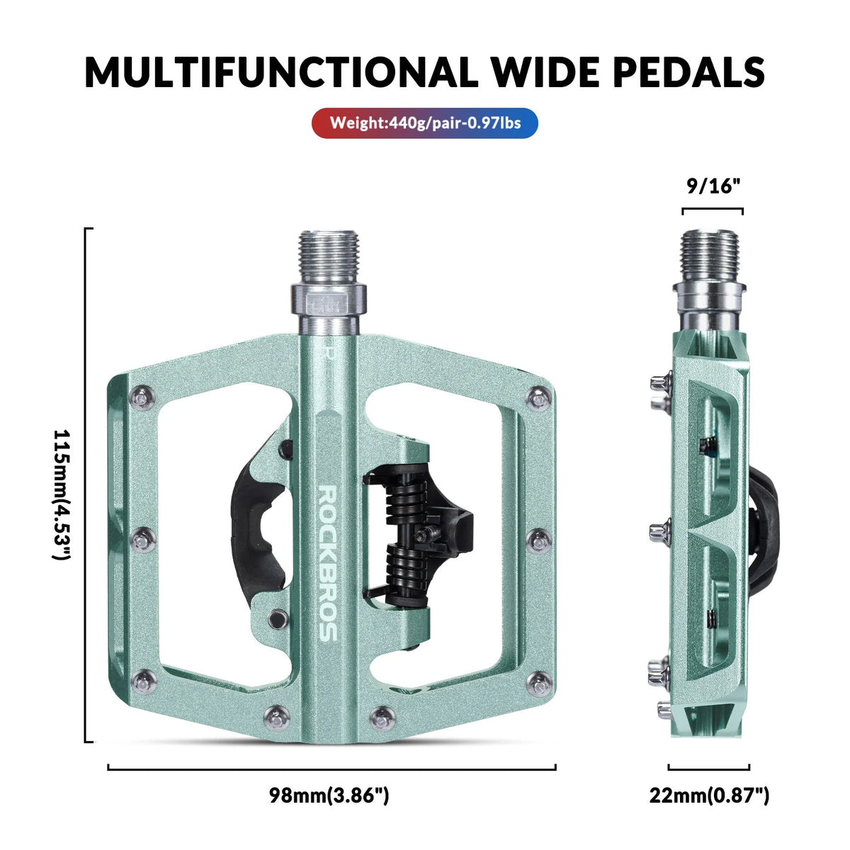 Pédales de vélo en aluminium ROCKBROS 2 en 1, compatibles SPD, pour VTT, vélo de route et vélo de ville.