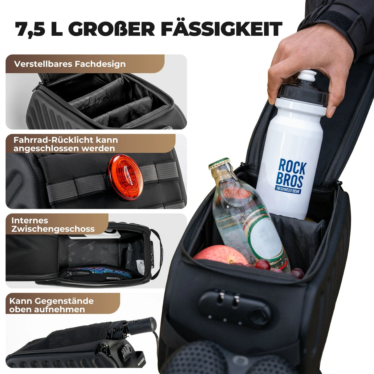 Fahrrad‑Gepäckträgertasche 7,5 L – Mit doppelt gesichertem Zahlenschloss