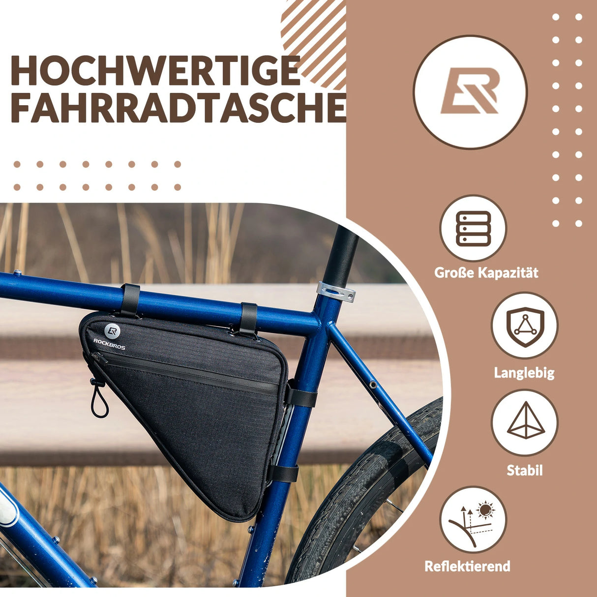 Fahrrad‑Rahmentasche – Dreieckstasche 1,5 L, wasserabweisend & reflektierend
