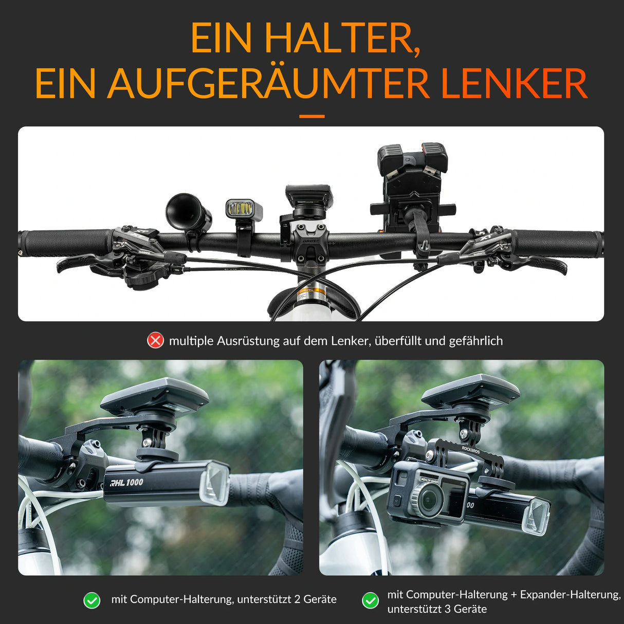 Fahrradcomputer‑Halterung – Für 31,8 mm Lenker, Garmin & Bryton