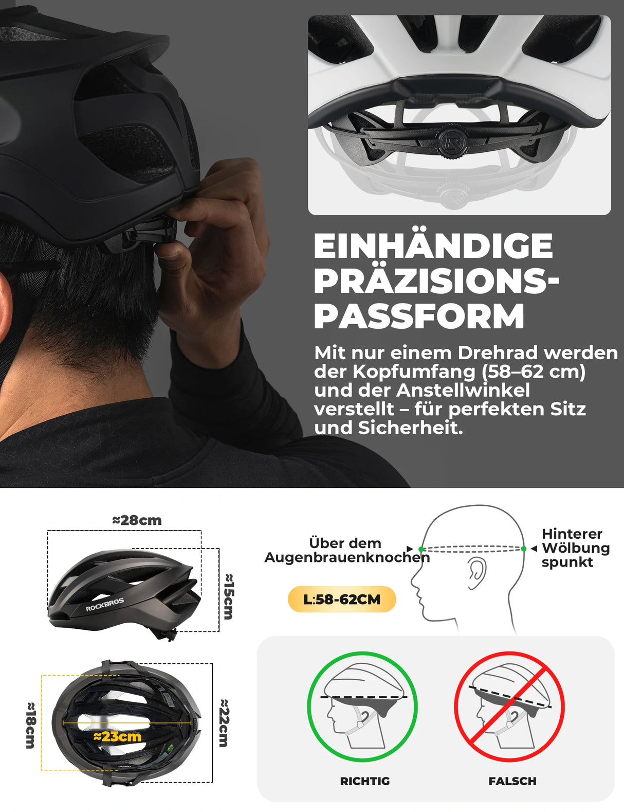 Fahrradhelm 58-62cm – Leichtgewicht 240g & Antibakteriell