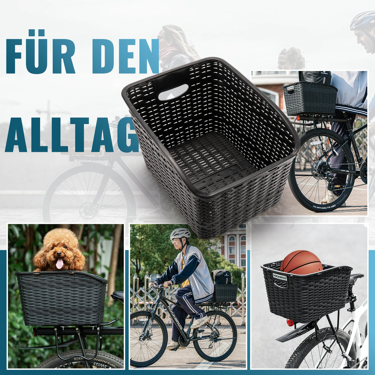 ROCKBROS Fahrradkorb Hinten – Für Gepäckträger, mit ausziehbarem Deckel