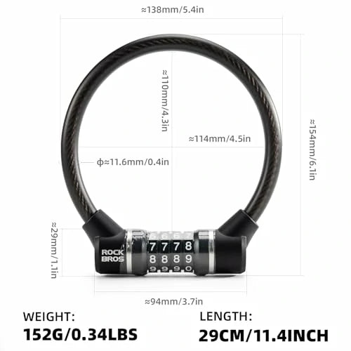 Fahrradschloss – 4‑stelliges Zahlenschloss mit 11,62 mm dickem Stahlkabel