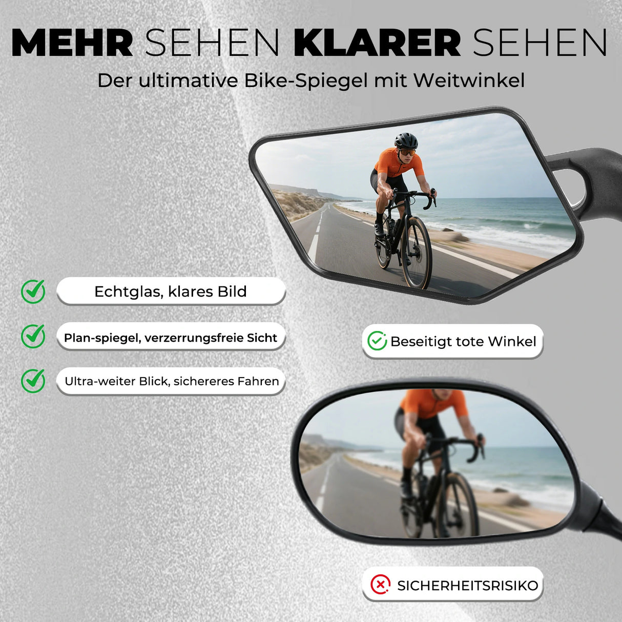 Fahrradspiegel HD – 360° drehbar & klappbar, schwenkbar für Lenker