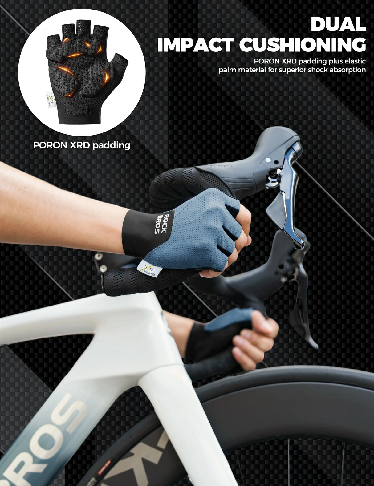 ROCKBROS Halbfinger Fahrradhandschuhe – Mit PORON XRD® Polster, Herren & Damen