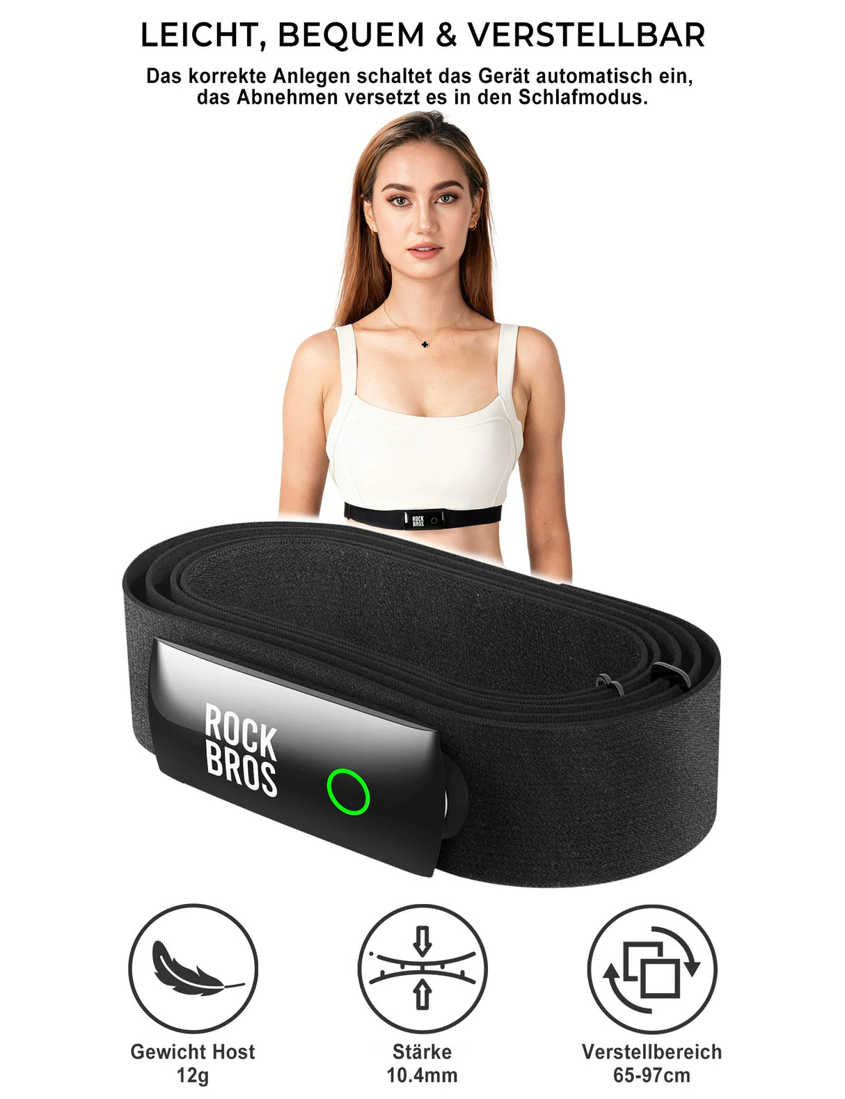 ROCKBROS Herzfrequenzmesser – Brustgurt mit LED‑Anzeige, 50 h Akku, IP67