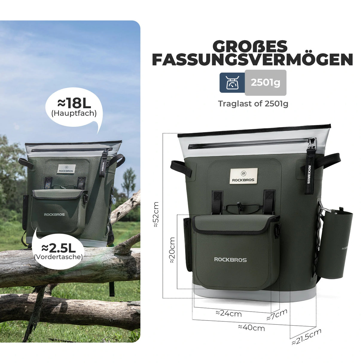 ROCKBROS Kühltasche 18 L – Thermo‑isoliert, 68 h Kühlung, für Picknick & Reise