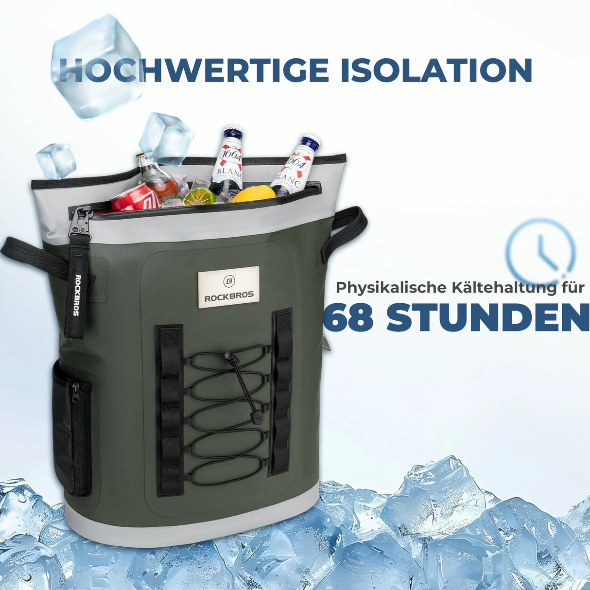 ROCKBROS Kühltasche 18 L – Thermo‑isoliert, 68 h Kühlung, für Picknick & Reise