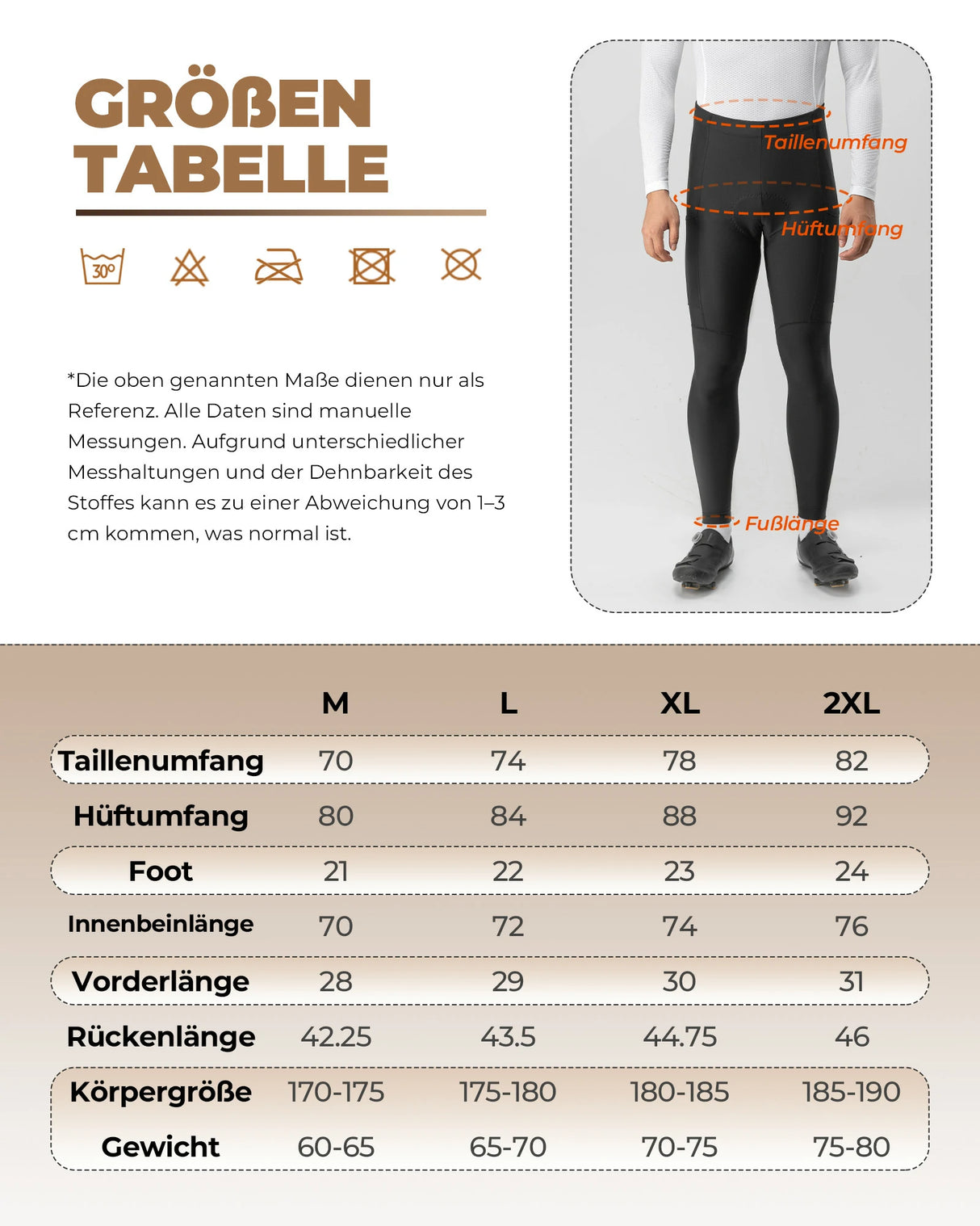 Lange Fahrradhose für Herren – Thermo, 3D‑gepolstert, elastisch