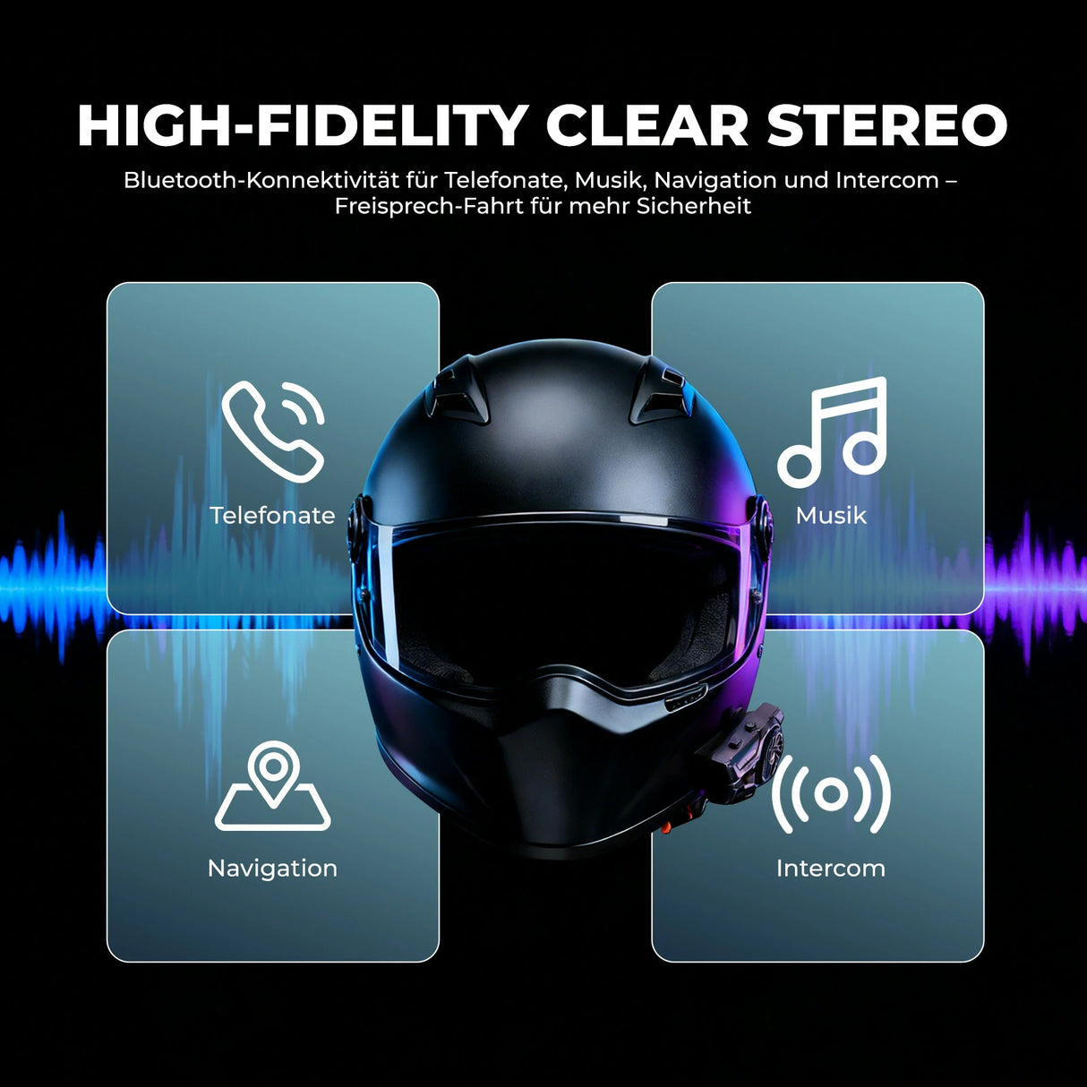 Motorrad‑Intercom Bluetooth Headset – 300 m Reichweite, IP56 wasser‑ & staubdicht