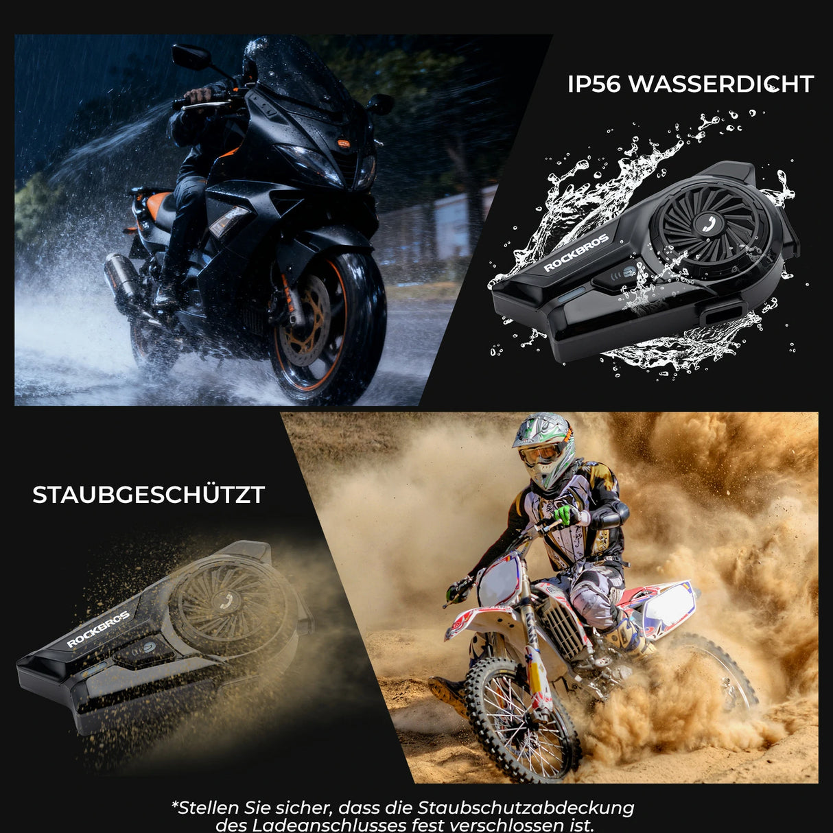 Motorrad‑Intercom Bluetooth Headset – 300 m Reichweite, IP56 wasser‑ & staubdicht