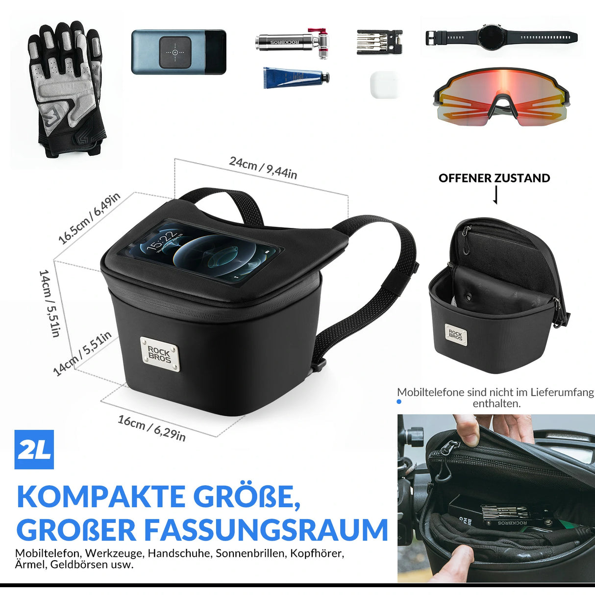 Motorrad‑Lenkertasche – Wasserdicht für 6,5‑Zoll‑Smartphone, 2 L