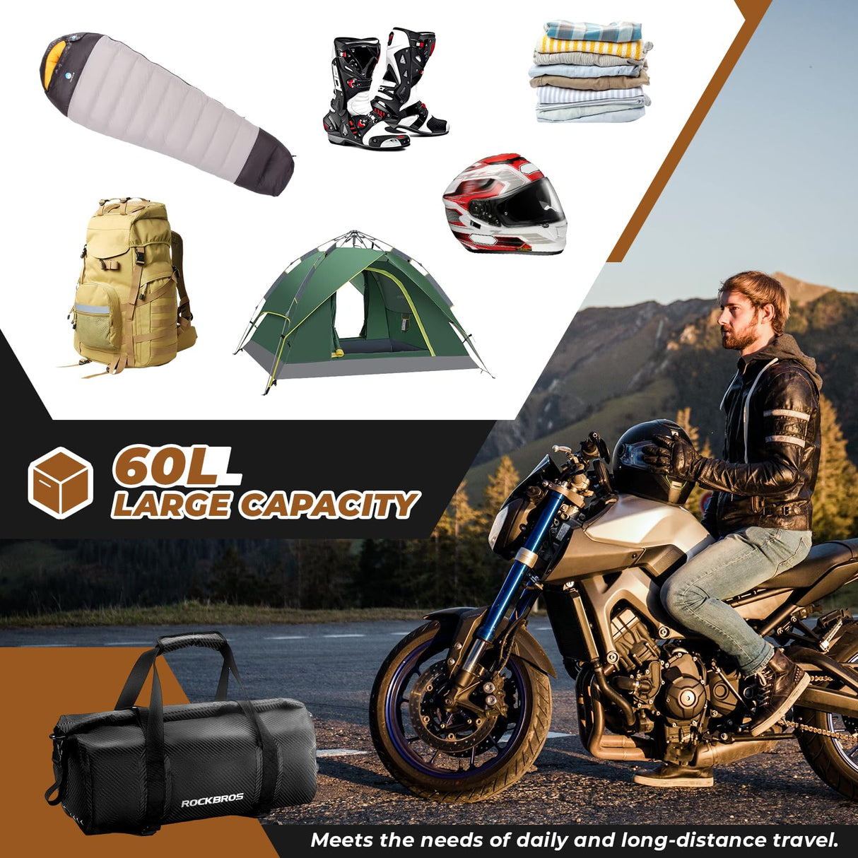 Motorradtasche Motorrad Hecktasche 100% Wasserdichter 20L-60L