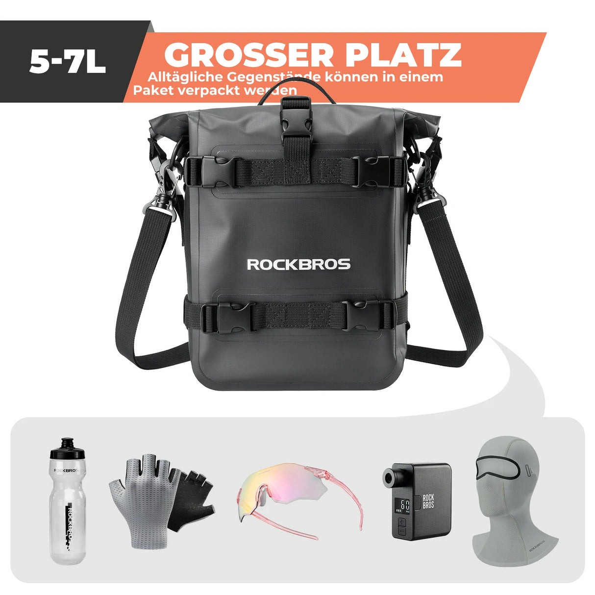 Motorradtaschen – 100% wasserdicht 5 L, Seitentasche mit Schultergurt