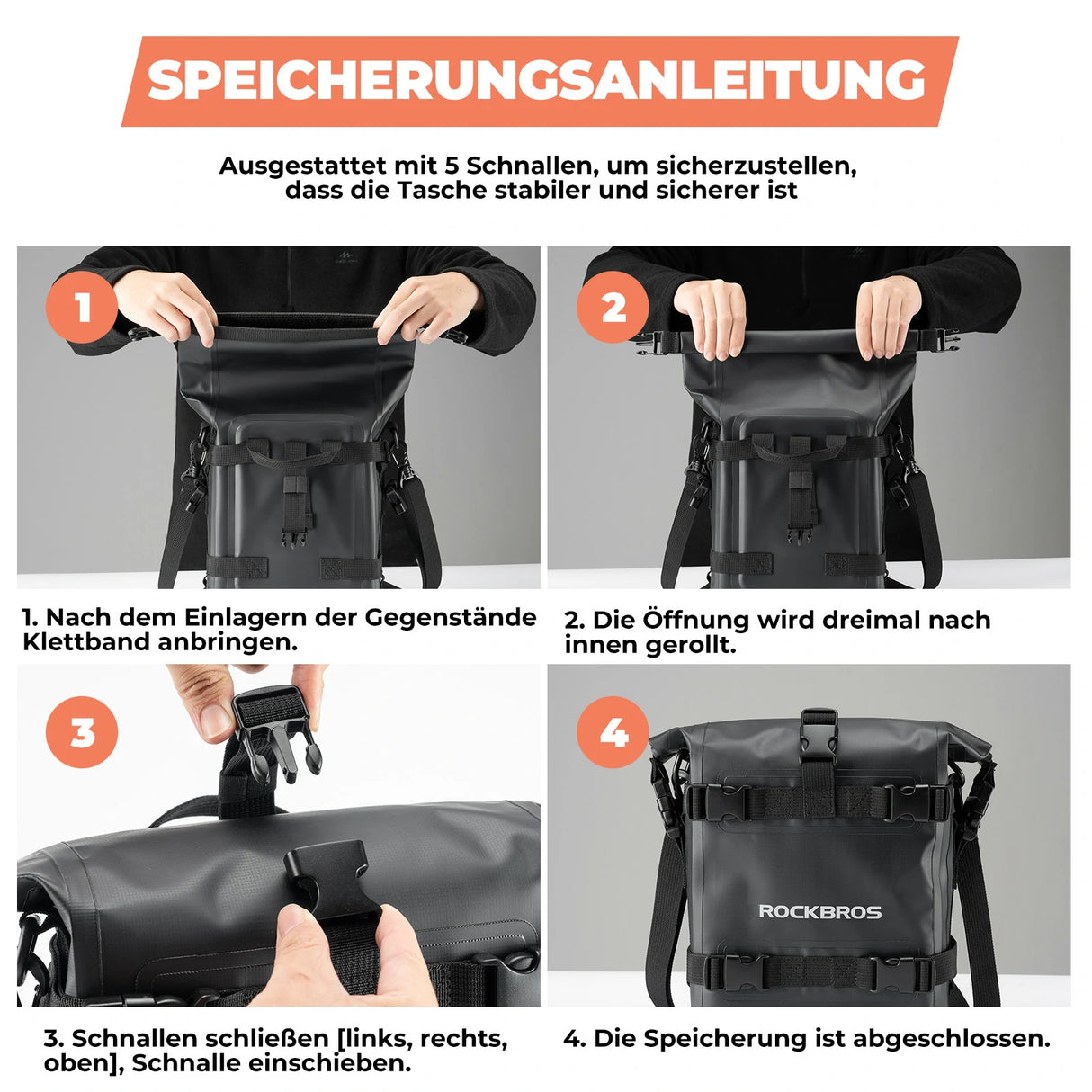 Motorradtaschen – 100% wasserdicht 5 L, Seitentasche mit Schultergurt