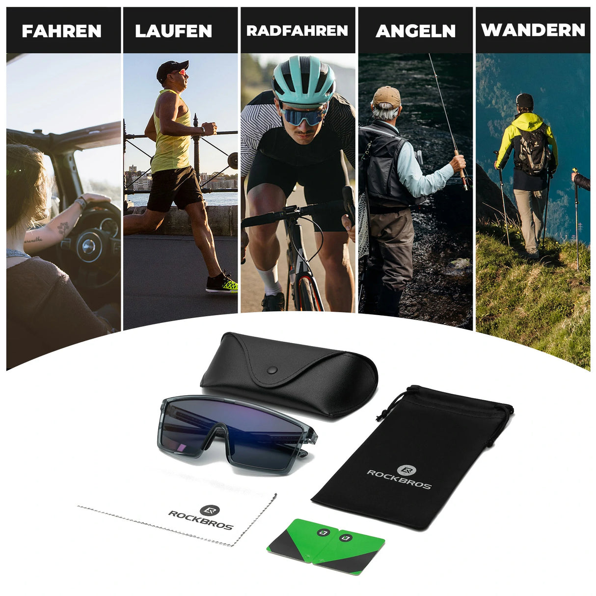 ROCKBROS Sonnenbrille – Fahrradbrille Herren/Damen, UV400 polarisiert, TR90‑Rahmen