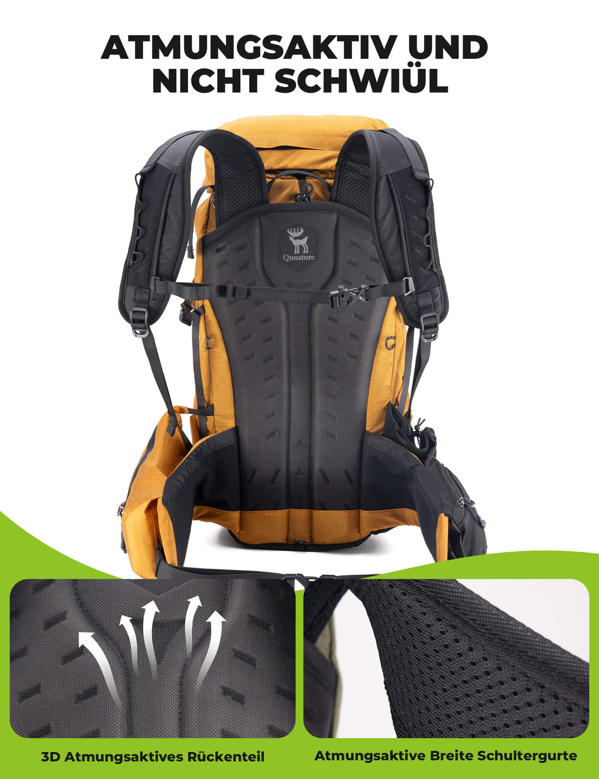 Qunature 25L Wanderrucksack – Atmungsaktiv mit abnehmbarer Tasche & Seitenzugang