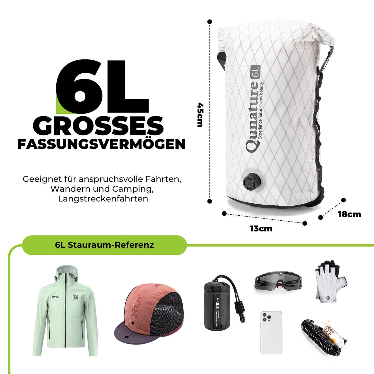 Qunature Lenkertasche 6L/12L – Wasserdicht & Leicht für Fahrrad und Outdoor