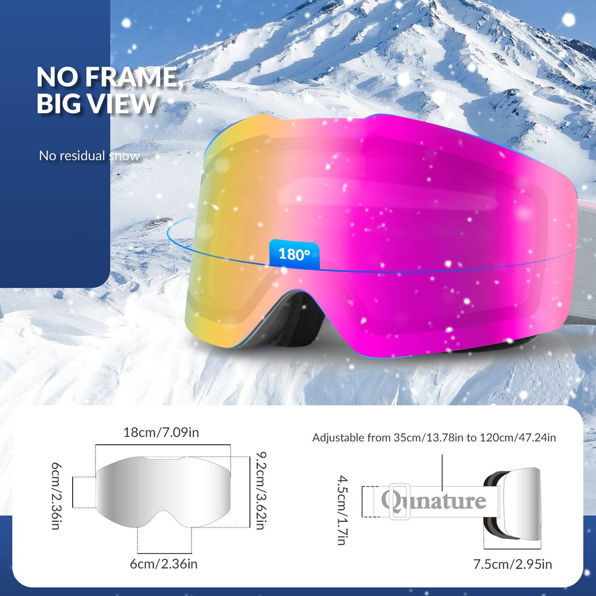 Qunature Rahmenlos Skibrille UV400 Antifog Schutzbrille Unisex 4 Farben #Color_Grau