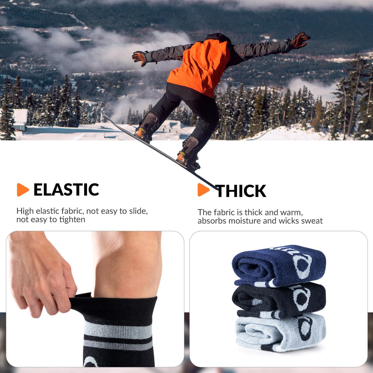 Qunature Skisocken – Thermosocken aus Merinowolle für Winter-Sport