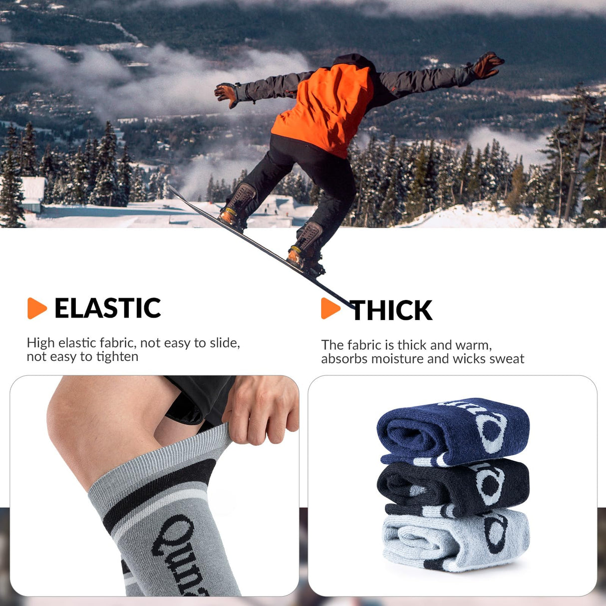 Qunature Skisocken – Thermosocken aus Merinowolle für Winter-Sport