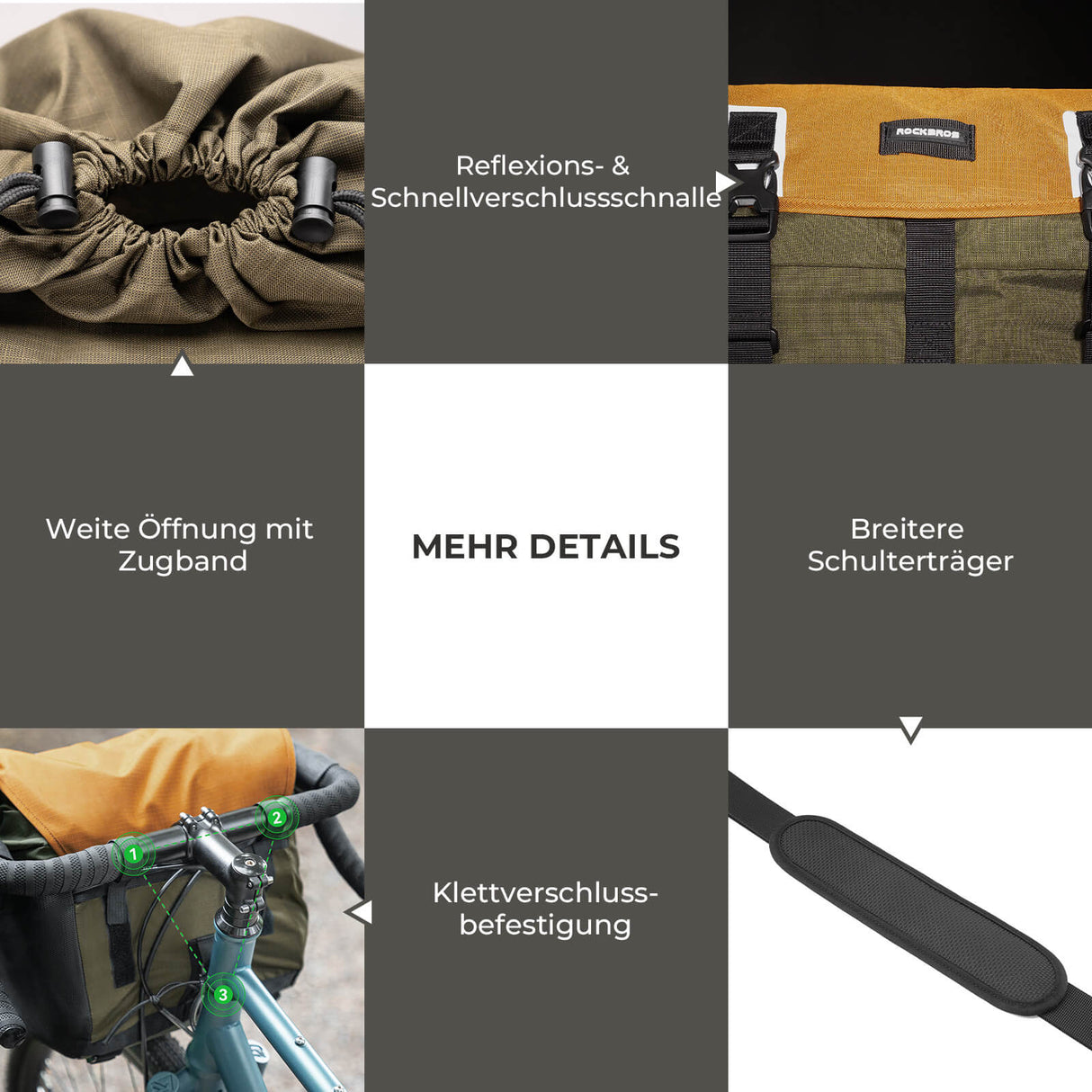 ROCKBROS Fahrradtasche Lenkertasche – 13,5–24 L Volumen
