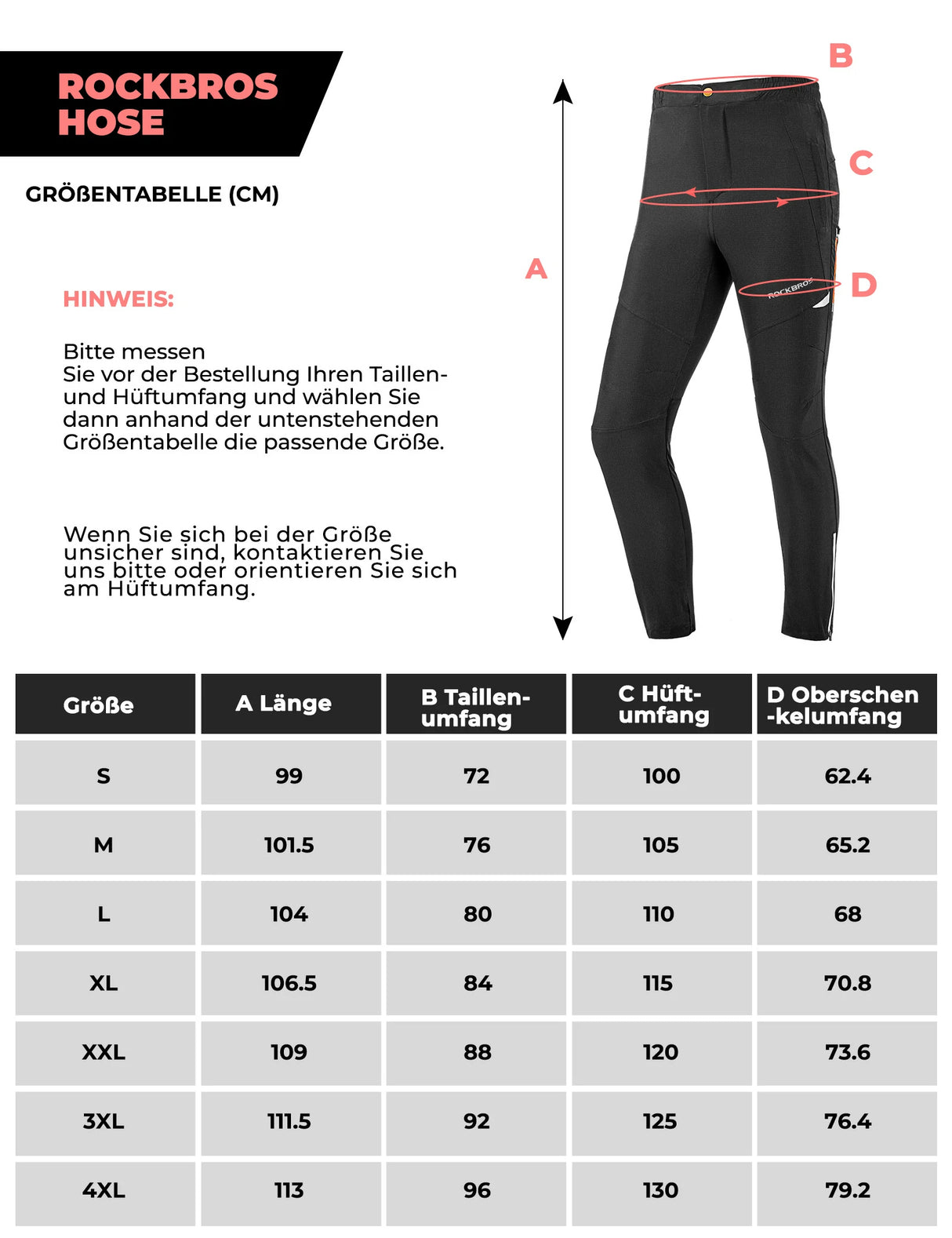 ROCKBROS Herren Radlerhose Atmungsaktiv Lang Fahrradhose S-4XL