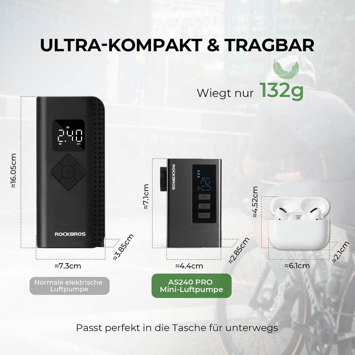 ROCKBROS MINI Elektrische Fahrradpumpe AS240 Pro – Tragbare Kraft für unterwegs!