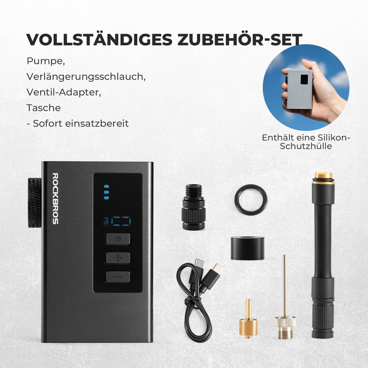 ROCKBROS MINI Elektrische Fahrradpumpe AS240 Pro – Tragbare Kraft für unterwegs!