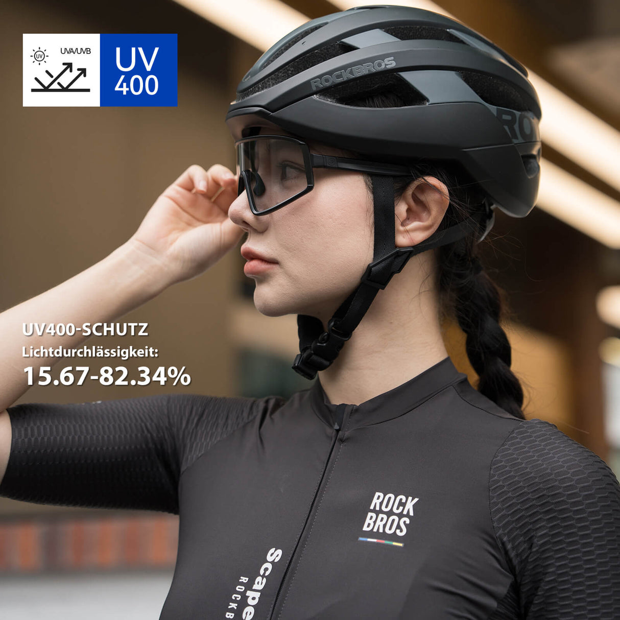 ROCKBROS Anti-Beschlag Sonnenbrille Selbsttönend UV400 Schutz Herren/Damen-Schwarz