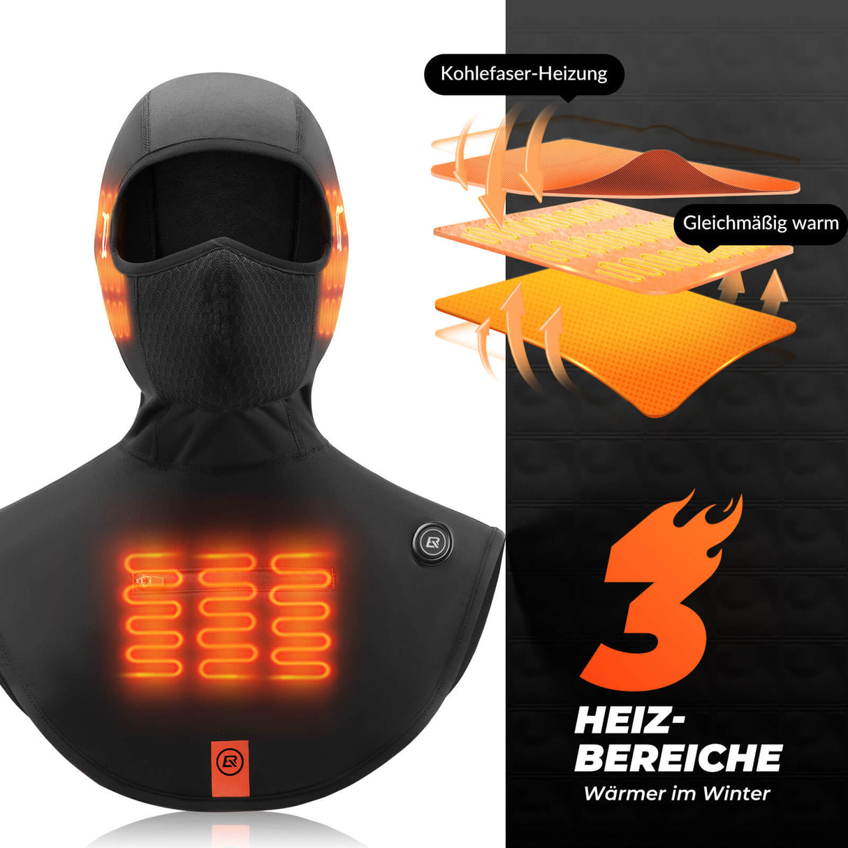 ROCKBROS Beheizte Balaclava Winter Warme Gesichtsmaske Winddicht
