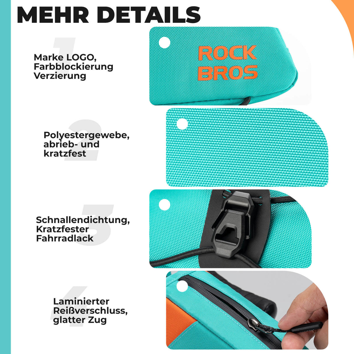ROCKBROS Fahrrad Oberrohrtasche Schnellverschlussschnalle & Bungee-Seil-Fixierung 0,8L
