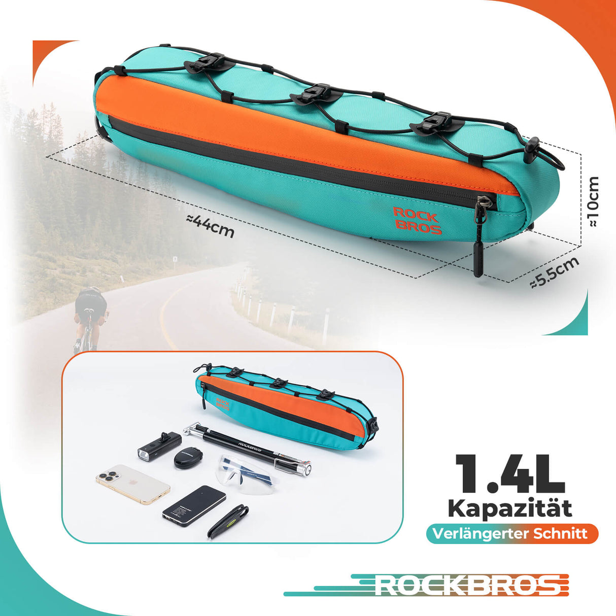 ROCKBROS Fahrrad Rahmentasche Dreiecktasche Kratzfest 44cm 1,4L