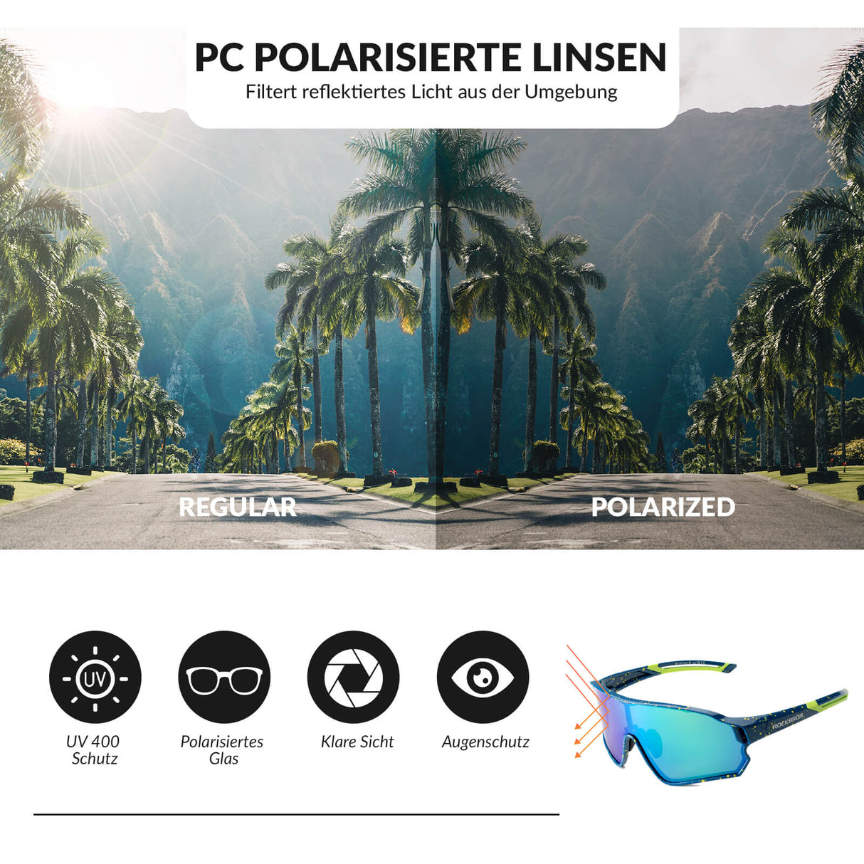 ROCKBROS Fahrradbrille Sonnenbrille Photochrom/Polarisiert UV400 Ultraleicht-Polarisiert - Blau-Grün