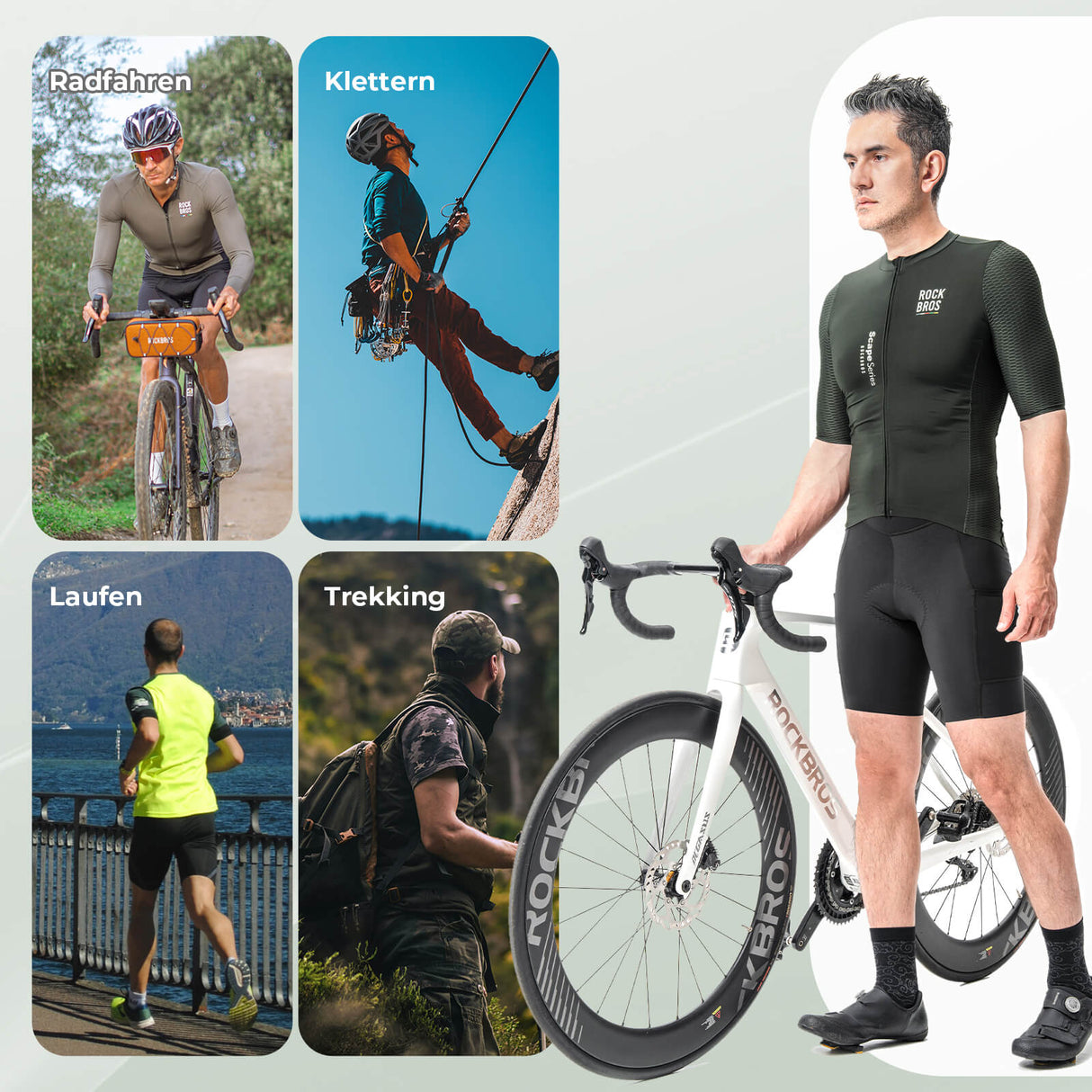 ROCKBROS Herren Kurzarm Radtrikot Jersey für MTB & Rennrad Grün