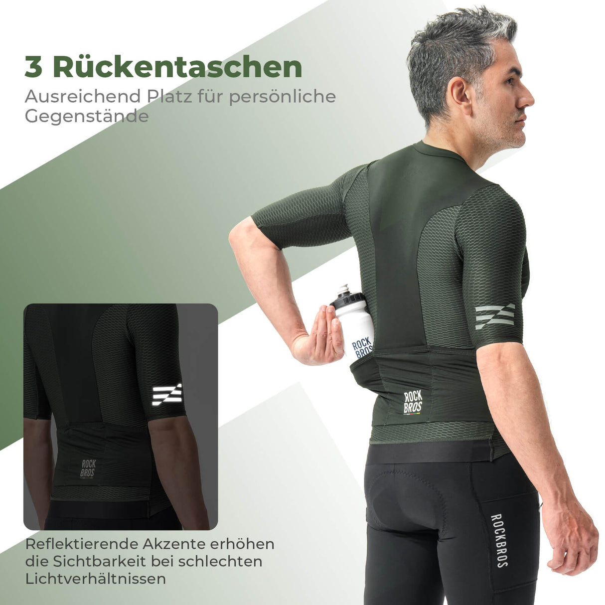 ROCKBROS Herren Kurzarm Radtrikot Jersey für MTB & Rennrad Grün
