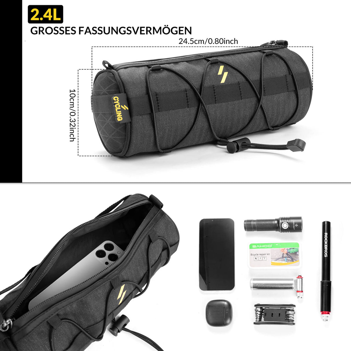 ROCKBROS Lenkertasche 2,1L mit Schultergurt für MTB, Rennrad, Gravel, E-Bike