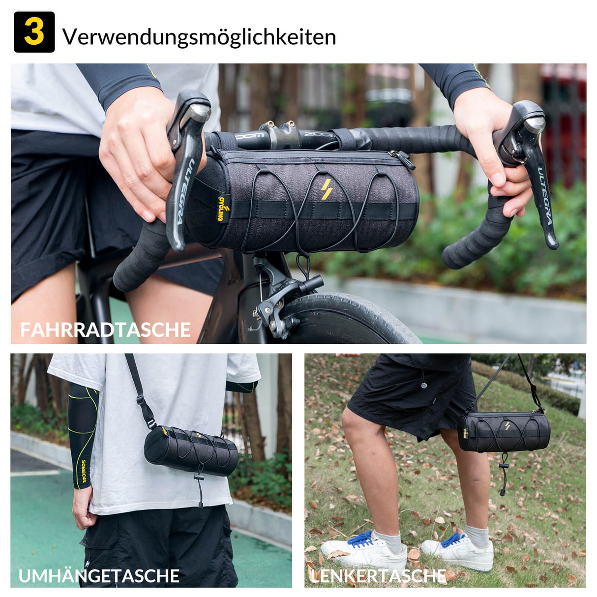 ROCKBROS Lenkertasche 2,1L mit Schultergurt für MTB, Rennrad, Gravel, E-Bike