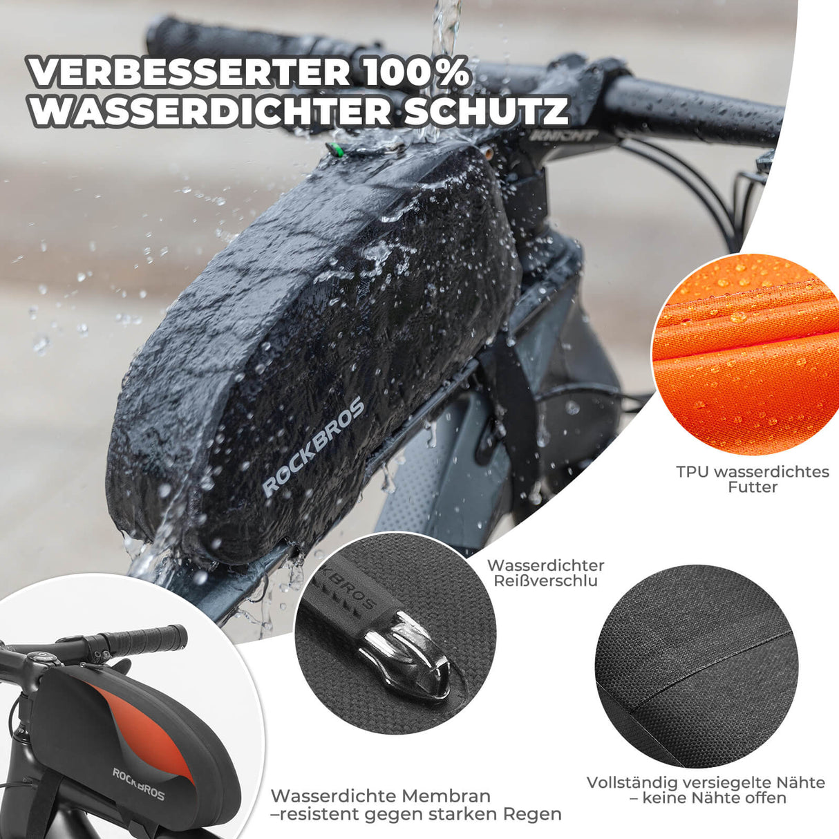 ROCKBROS Oberrohrtasche Rahmentasche 100% Wasserdicht Stabil für Rennrad MTB