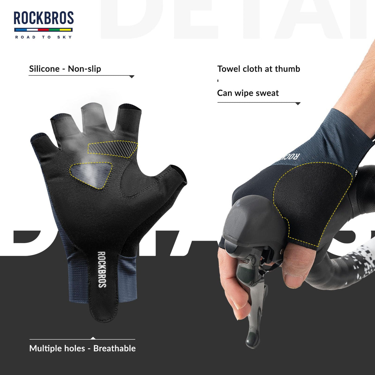 Road To Sky Fahrradhandschuhe – Fingerlose, Atmungsaktive & Reflektierende