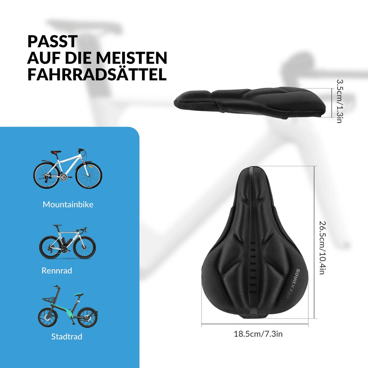 Sattelbezug für Fahrrad – Weicher Gel‑Überzug 26,5 × 18,5 cm