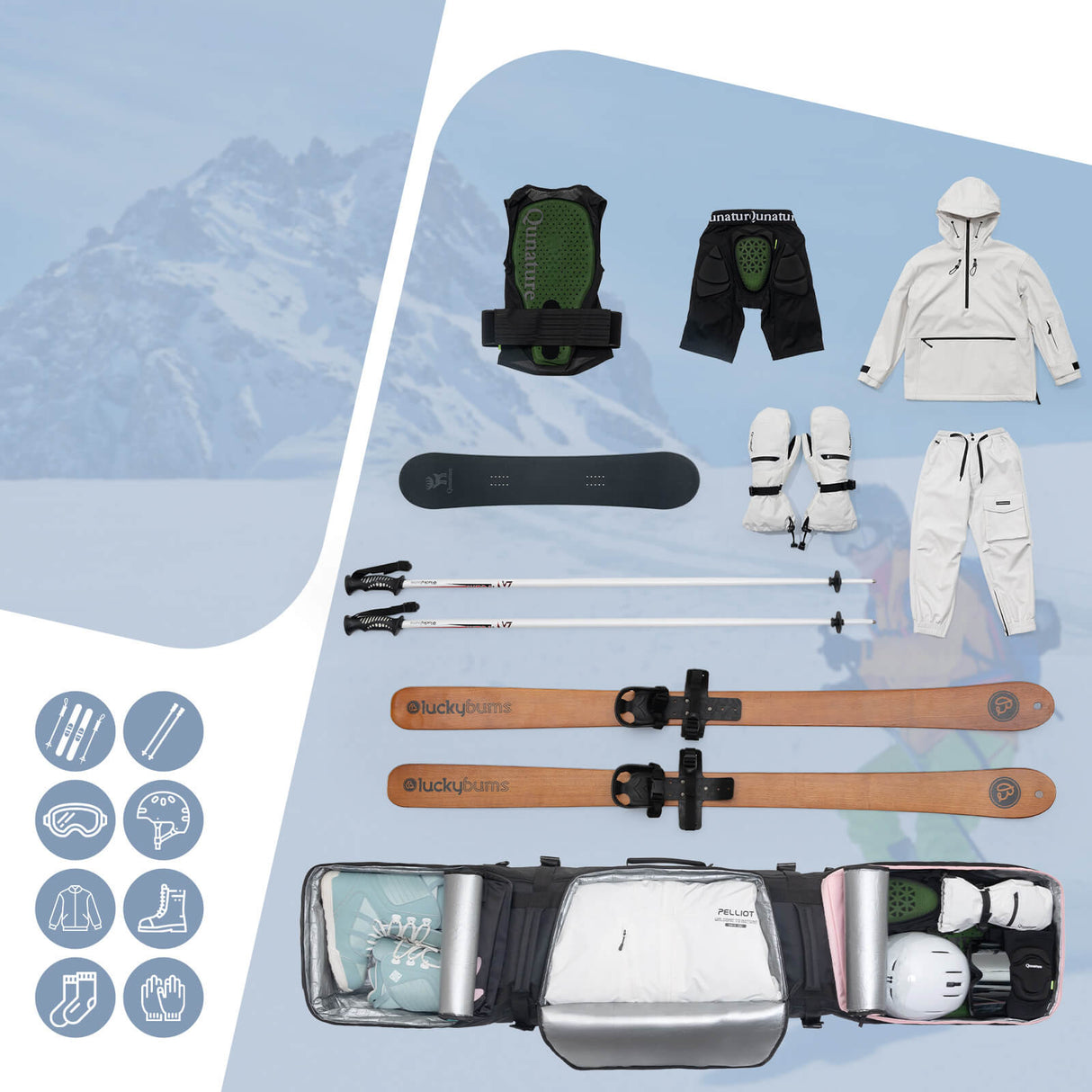 Qunature Ski‑ & Snowboard‑Reisetasche mit Rollen – Für 140–162 cm Länge