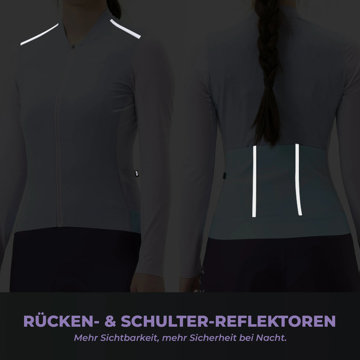 TVI Damen Langarm‑Radtrikot – Mit 3 Rückentaschen & Reflexstreifen, atmungsaktiv & dehnbar