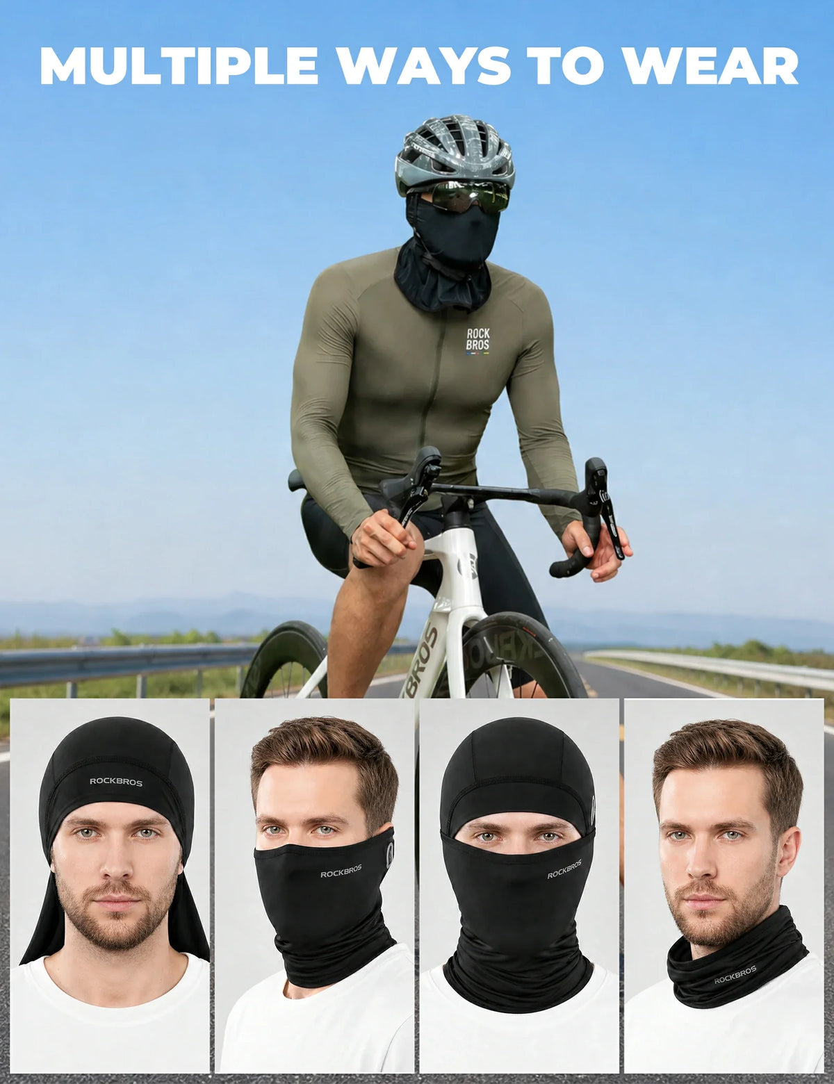 ROCKBROS Sturmhaube UV-Schutz atmungsaktiv schnelltrocknend Fahrradmaske