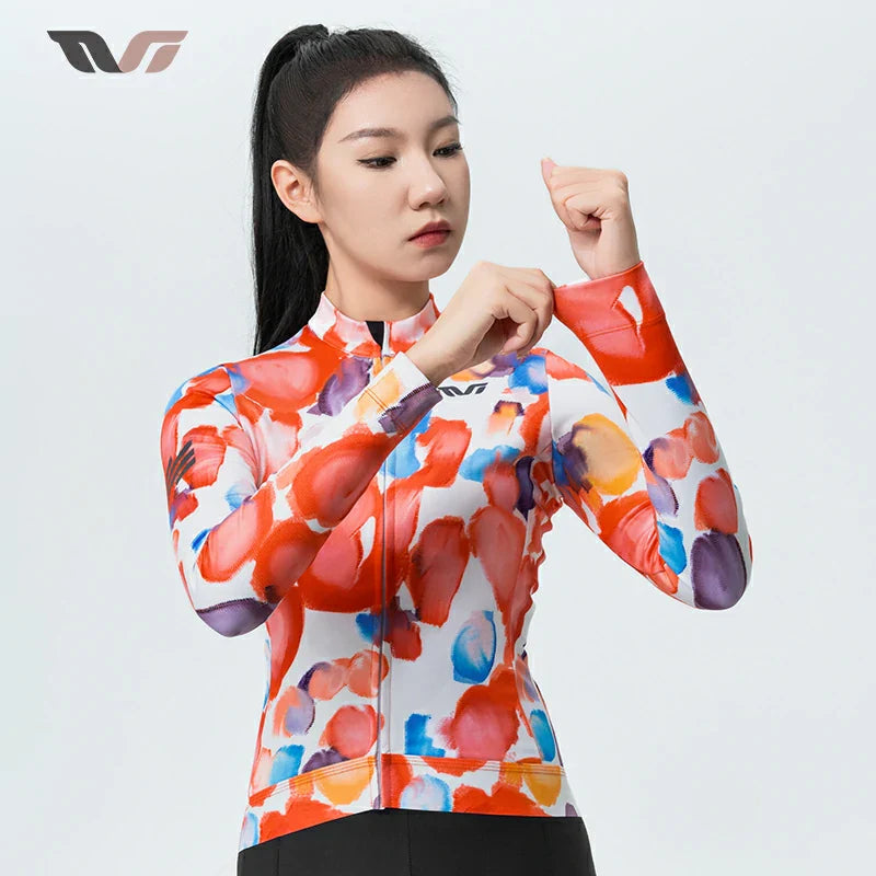 TVI Damen-Radwäsche aus Fleece mit Langarm – Warmes Radsporttrikot-Orange - ROCKBROS-EU