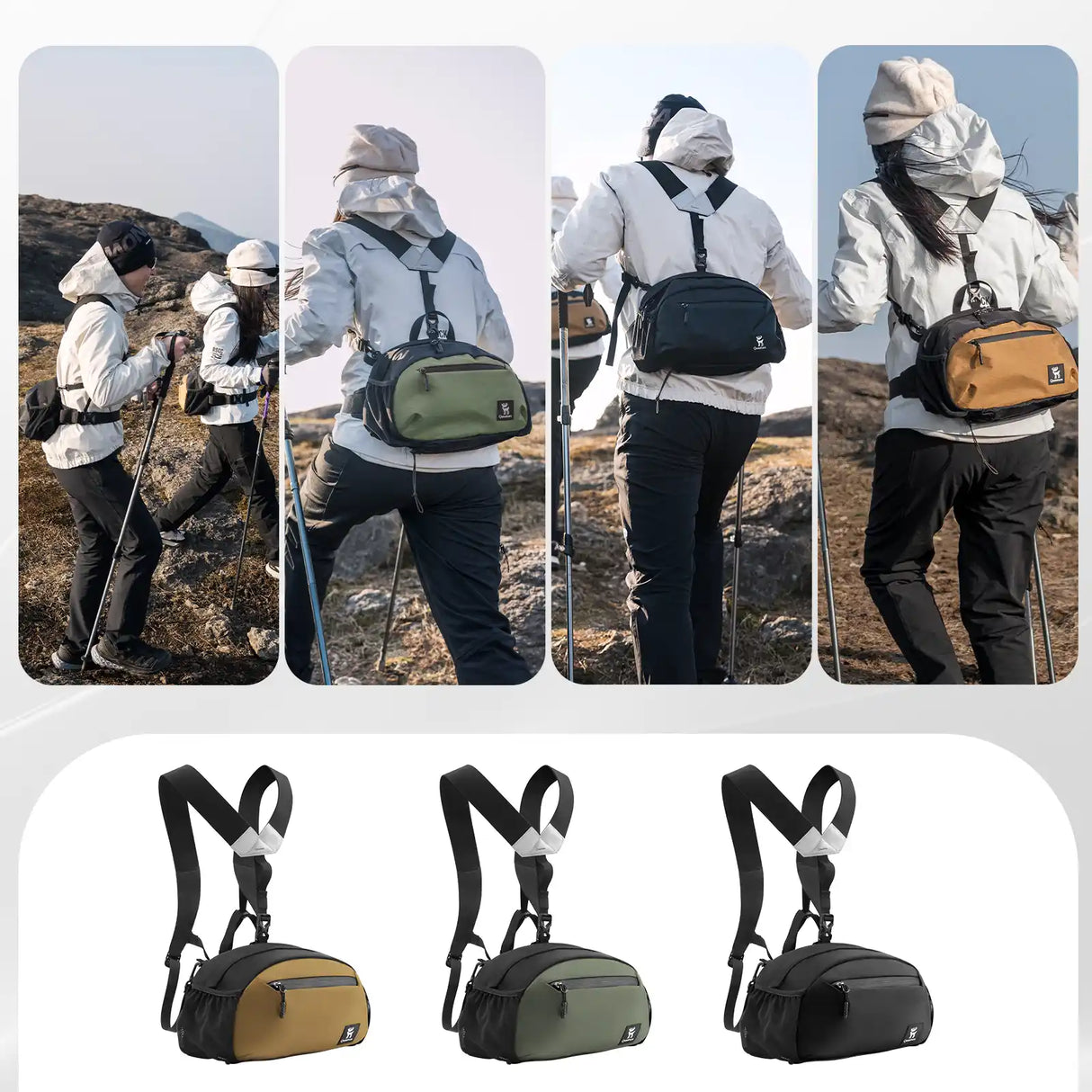 qunature 7.9l backpack in black, green and khaki for outdoor activities
